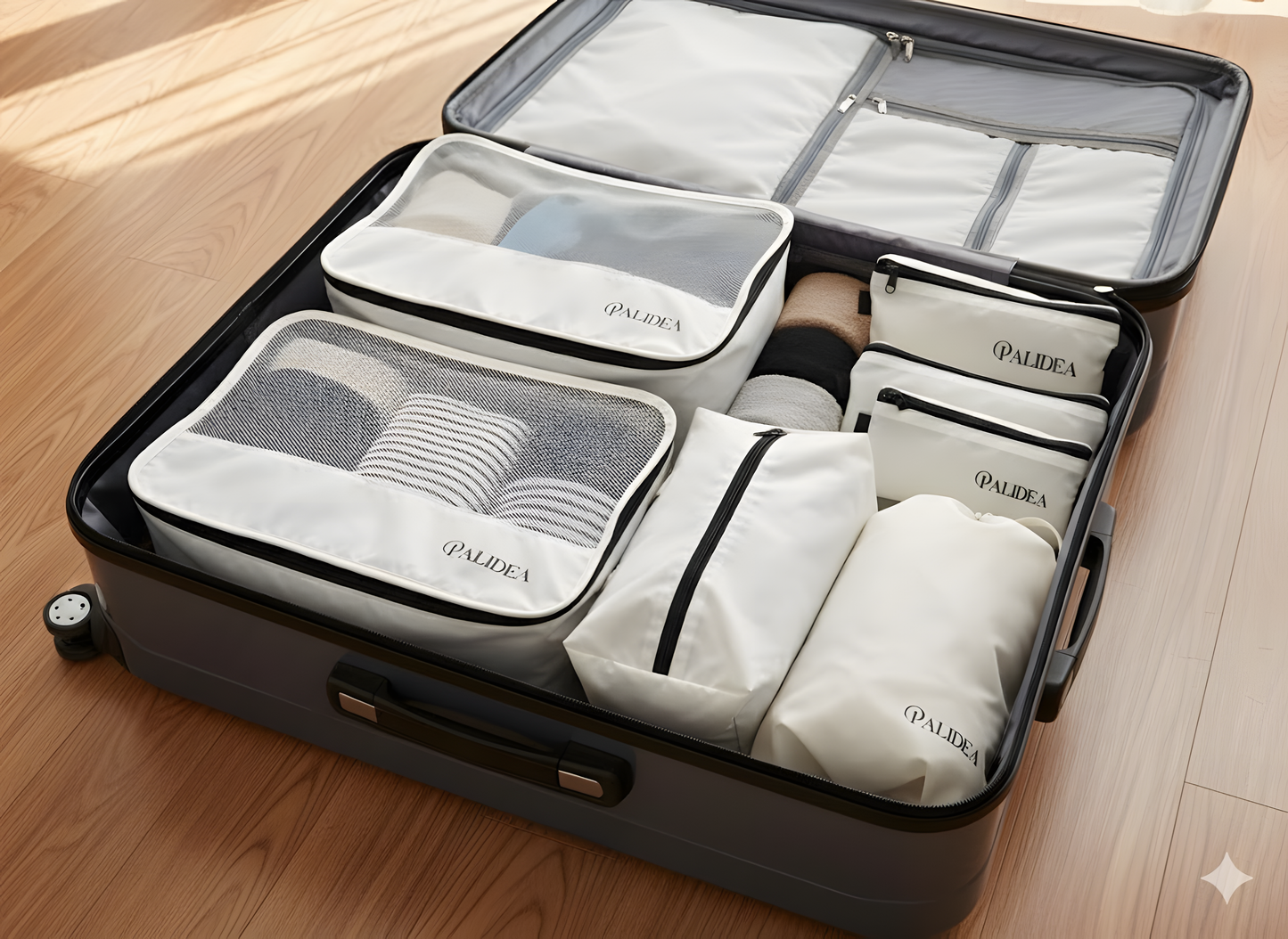 Set Organizer Valigia 7 Pezzi, Packing Cubes da Viaggio per Vestiti e Accessori, Leggeri e Salvaspazio, Beige